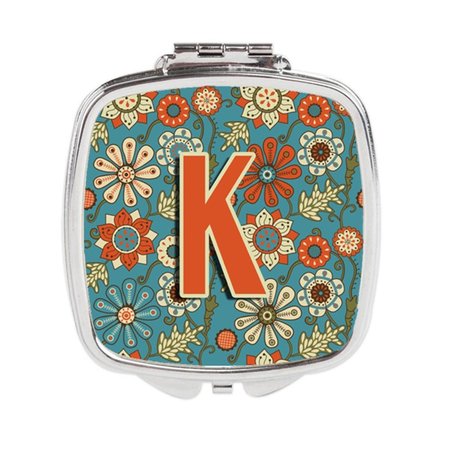 CAROLINES TREASURES Letter K Flowers Retro Blue Compact Mirror CJ2012-KSCM